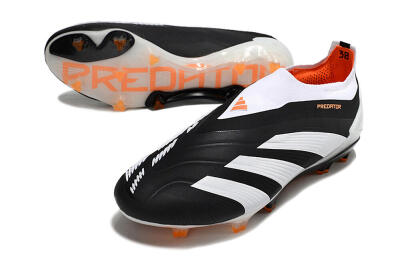 Men's Adidas Predator 24 Elite Laceless FG Firm Ground Low-Tops Football Boots - Black/White/Orange