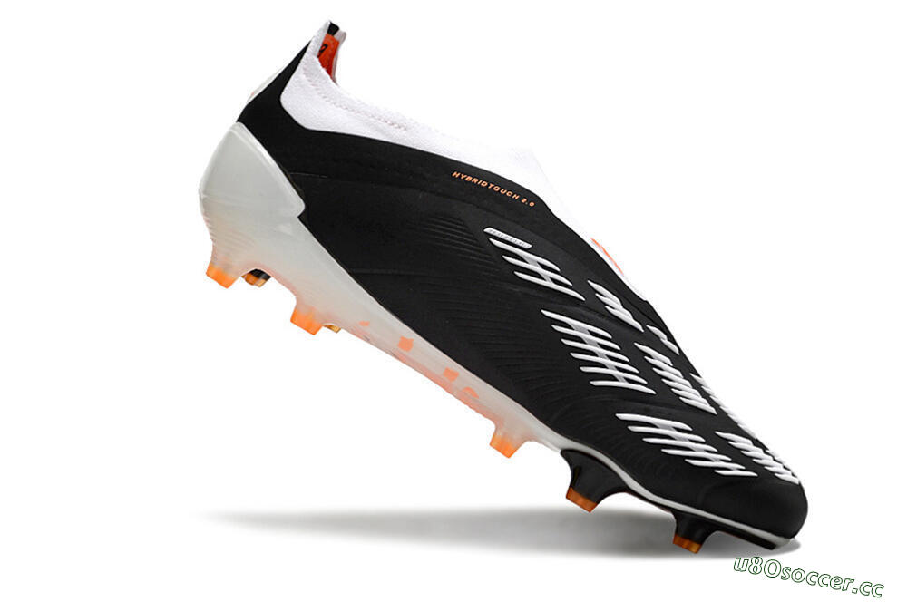 Men's Adidas Predator 24 Elite Laceless FG Firm Ground Low-Tops Football Boots - Black/White/Orange 4