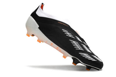 Men's Adidas Predator 24 Elite Laceless FG Firm Ground Low-Tops Football Boots - Black/White/Orange