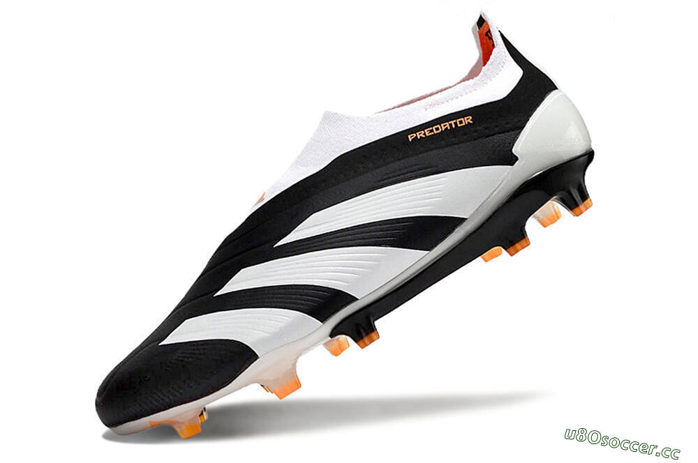 Men's Adidas Predator 24 Elite Laceless FG Firm Ground Low-Tops Football Boots - Black/White/Orange 5
