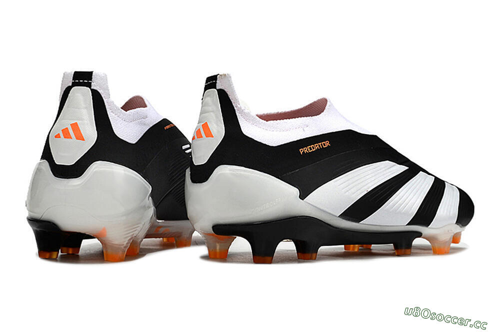 Men's Adidas Predator 24 Elite Laceless FG Firm Ground Low-Tops Football Boots - Black/White/Orange 6