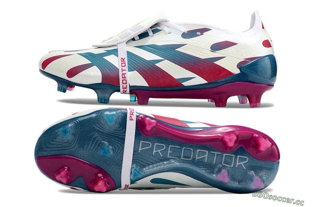 Men's Adidas Predator Elite Foldover Tongue FG Firm Ground Low-Tops Football Boots - White/Blue/Red 1