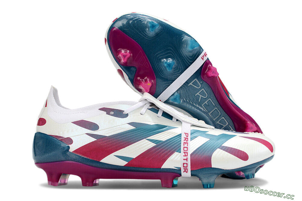 Men's Adidas Predator Elite Foldover Tongue FG Firm Ground Low-Tops Football Boots - White/Blue/Red 2