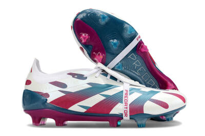 Men's Adidas Predator Elite Foldover Tongue FG Firm Ground Low-Tops Football Boots - White/Blue/Red