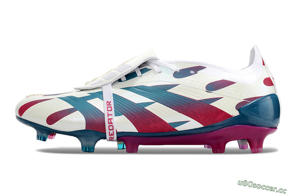 Men's Adidas Predator Elite Foldover Tongue FG Firm Ground Low-Tops Football Boots - White/Blue/Red 0