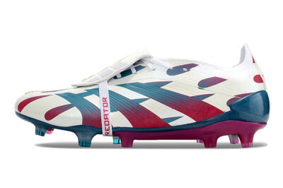 Men's Adidas Predator Elite Foldover Tongue FG Firm Ground Low-Tops Football Boots - White/Blue/Red
