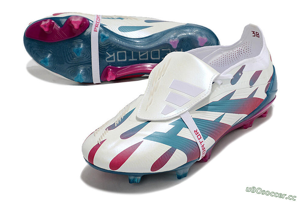 Men's Adidas Predator Elite Foldover Tongue FG Firm Ground Low-Tops Football Boots - White/Blue/Red 3