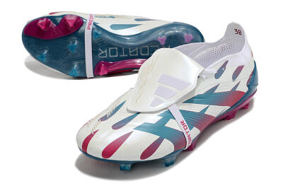 Men's Adidas Predator Elite Foldover Tongue FG Firm Ground Low-Tops Football Boots - White/Blue/Red