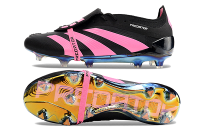Men's Adidas Predator Elite Foldover Tongue FG Firm Ground Low-Tops Football Boots - Black/Pink/Gold