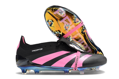 Men's Adidas Predator Elite Foldover Tongue FG Firm Ground Low-Tops Football Boots - Black/Pink/Gold