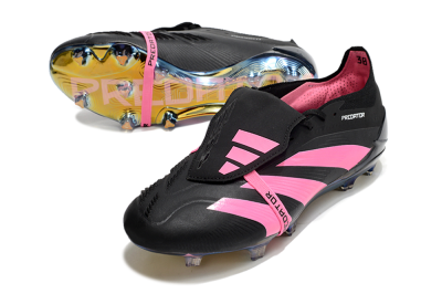 Men's Adidas Predator Elite Foldover Tongue FG Firm Ground Low-Tops Football Boots - Black/Pink/Gold