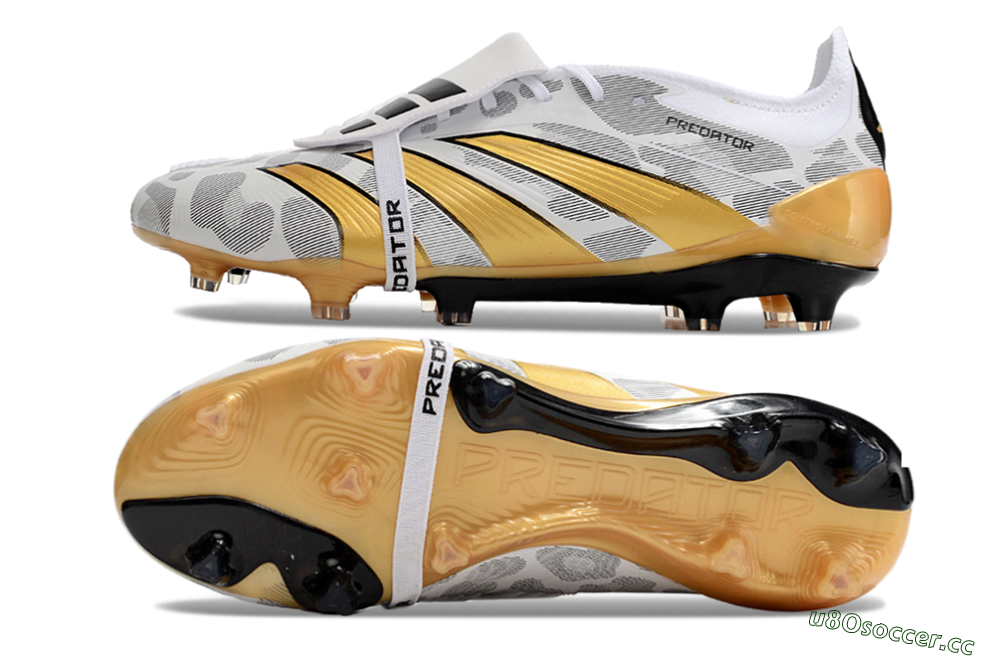 Men's Adidas Predator Elite Foldover Tongue FG Firm Ground Low-Tops Football Boots - White/Black/Gold 1