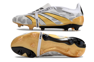 Men's Adidas Predator Elite Foldover Tongue FG Firm Ground Low-Tops Football Boots - White/Black/Gold