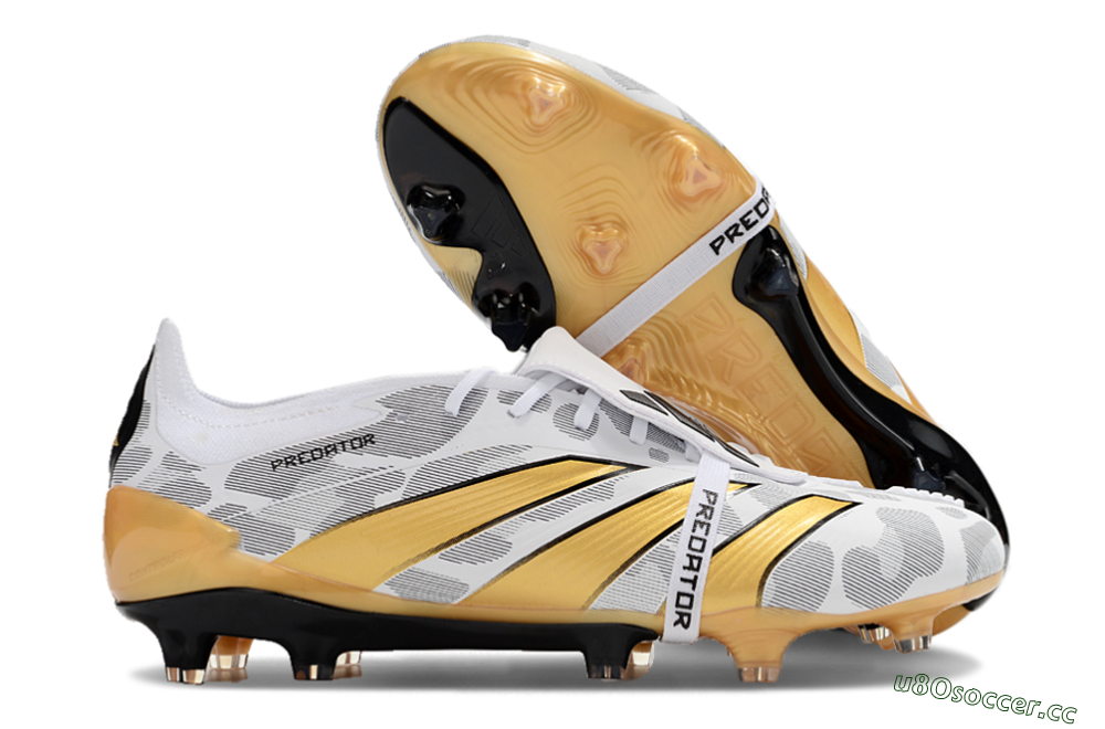 Men's Adidas Predator Elite Foldover Tongue FG Firm Ground Low-Tops Football Boots - White/Black/Gold 2