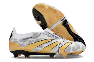 Men's Adidas Predator Elite Foldover Tongue FG Firm Ground Low-Tops Football Boots - White/Black/Gold