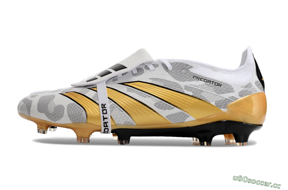 Men's Adidas Predator Elite Foldover Tongue FG Firm Ground Low-Tops Football Boots - White/Black/Gold 0