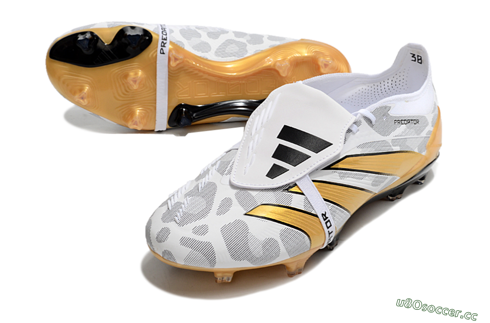 Men's Adidas Predator Elite Foldover Tongue FG Firm Ground Low-Tops Football Boots - White/Black/Gold 3