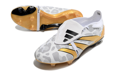 Men's Adidas Predator Elite Foldover Tongue FG Firm Ground Low-Tops Football Boots - White/Black/Gold
