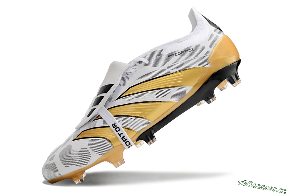 Men's Adidas Predator Elite Foldover Tongue FG Firm Ground Low-Tops Football Boots - White/Black/Gold 5