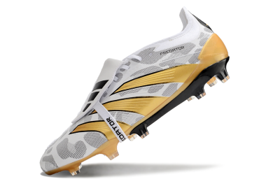 Men's Adidas Predator Elite Foldover Tongue FG Firm Ground Low-Tops Football Boots - White/Black/Gold