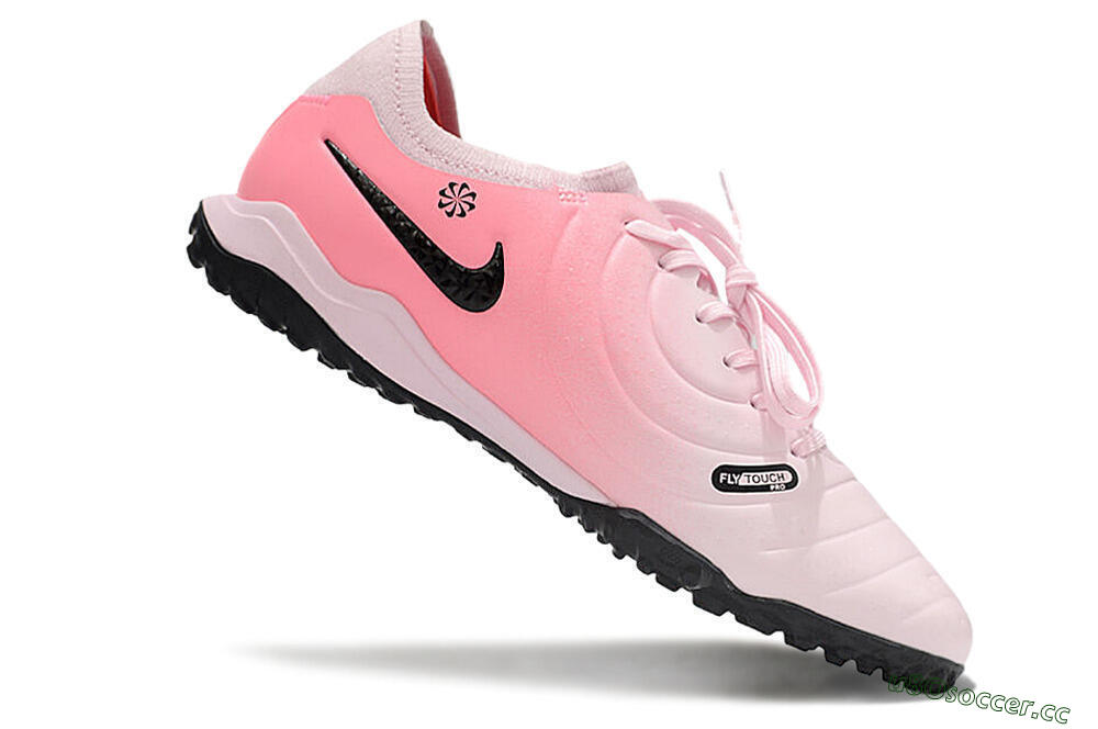 Men's Nike Tiempo Legend 10 Pro TF Artificial Turf Low-Tops Football Shoes - Pink/Black/White 4
