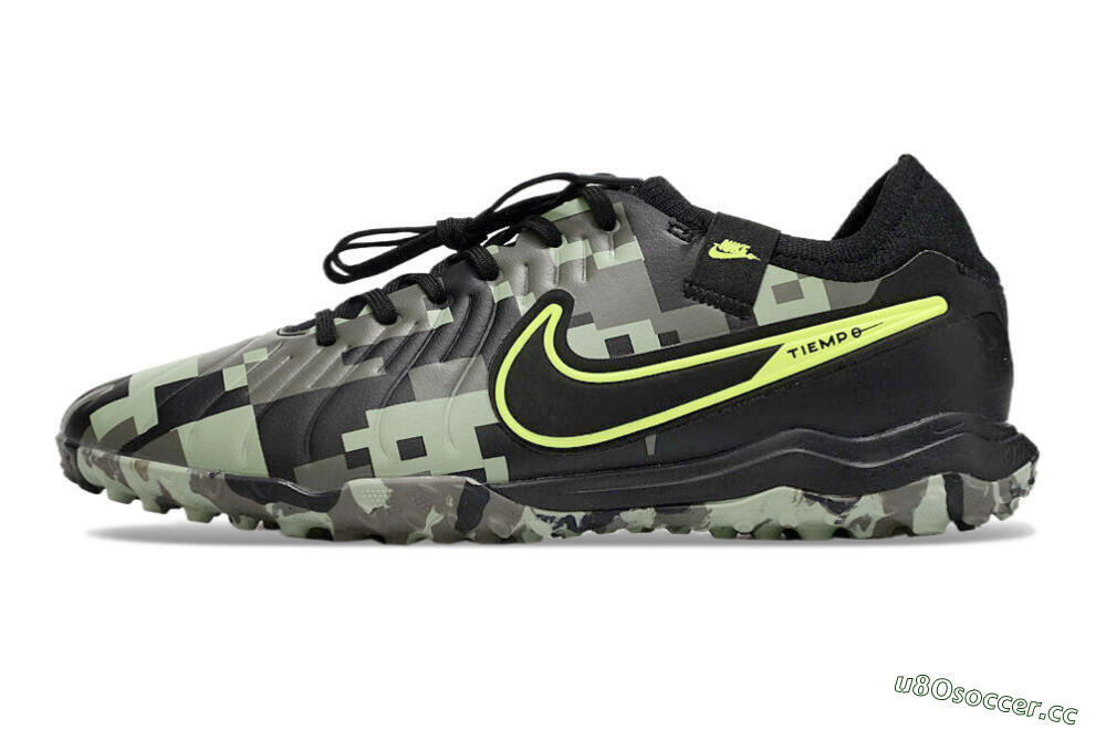 Men's Nike Tiempo Legend 10 Pro TF Artificial Turf Low-Tops Football Shoes - Camo/Black/Yellow 0