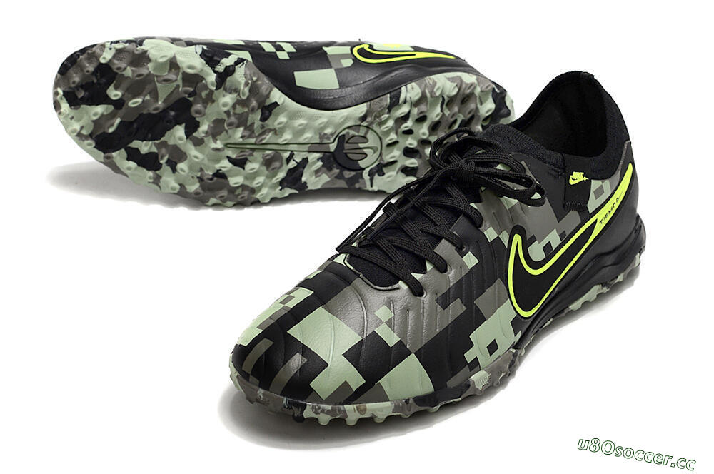 Men's Nike Tiempo Legend 10 Pro TF Artificial Turf Low-Tops Football Shoes - Camo/Black/Yellow 3
