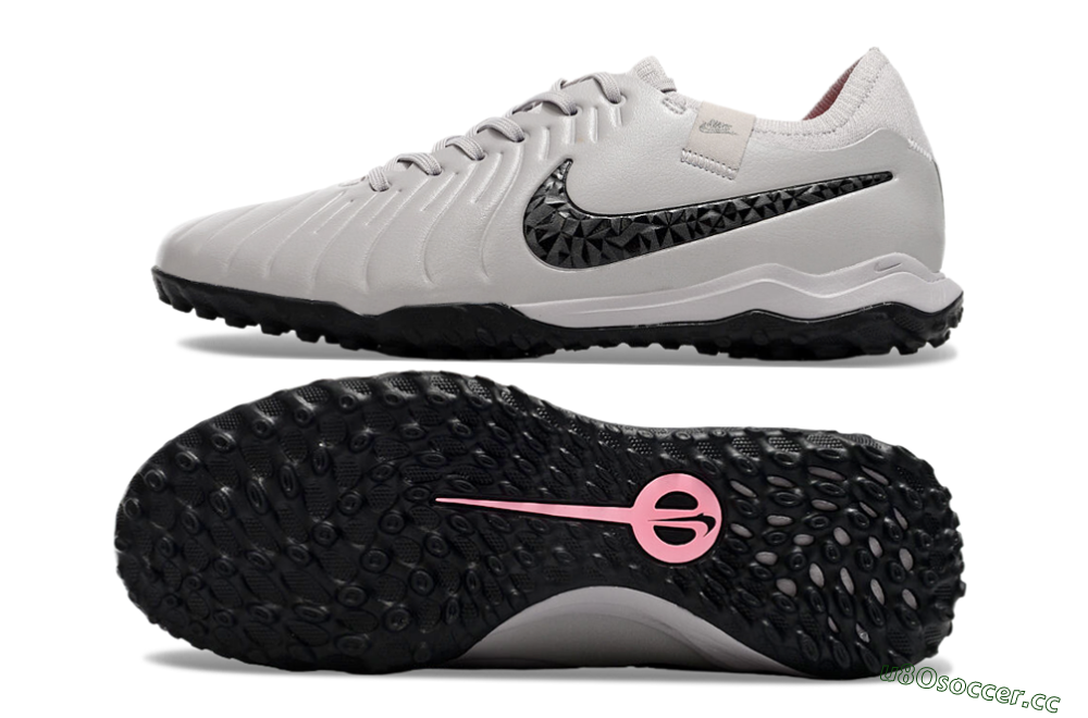 Men's Nike Tiempo Legend 10 Pro TF Artificial Turf Low-Tops Football Shoes - Grey/Black/Pink 1