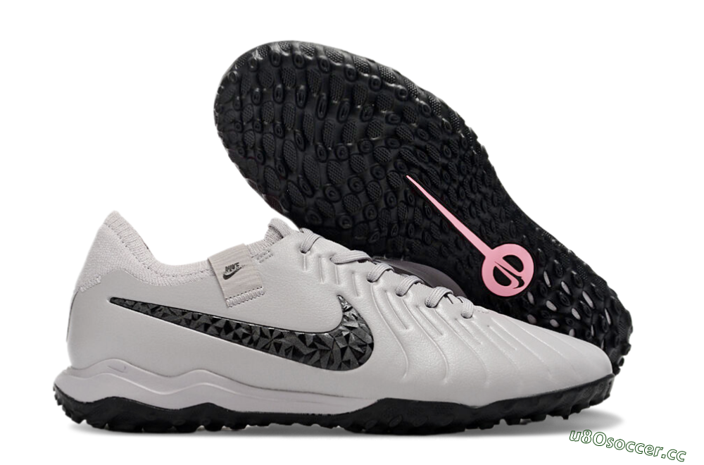 Men's Nike Tiempo Legend 10 Pro TF Artificial Turf Low-Tops Football Shoes - Grey/Black/Pink 2