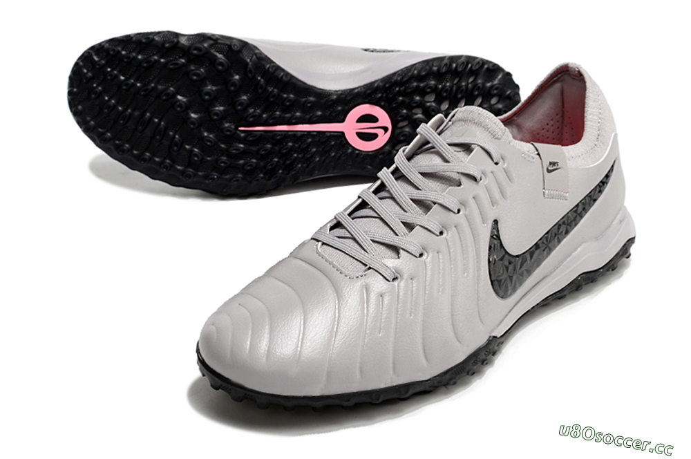 Men's Nike Tiempo Legend 10 Pro TF Artificial Turf Low-Tops Football Shoes - Grey/Black/Pink 3