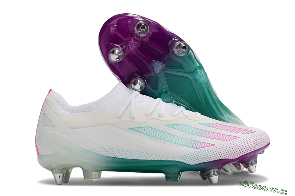 Men's Adidas X Crazyfast.1 SG Soft Ground Low-Tops Football Boots - White/Purple/Jade 2