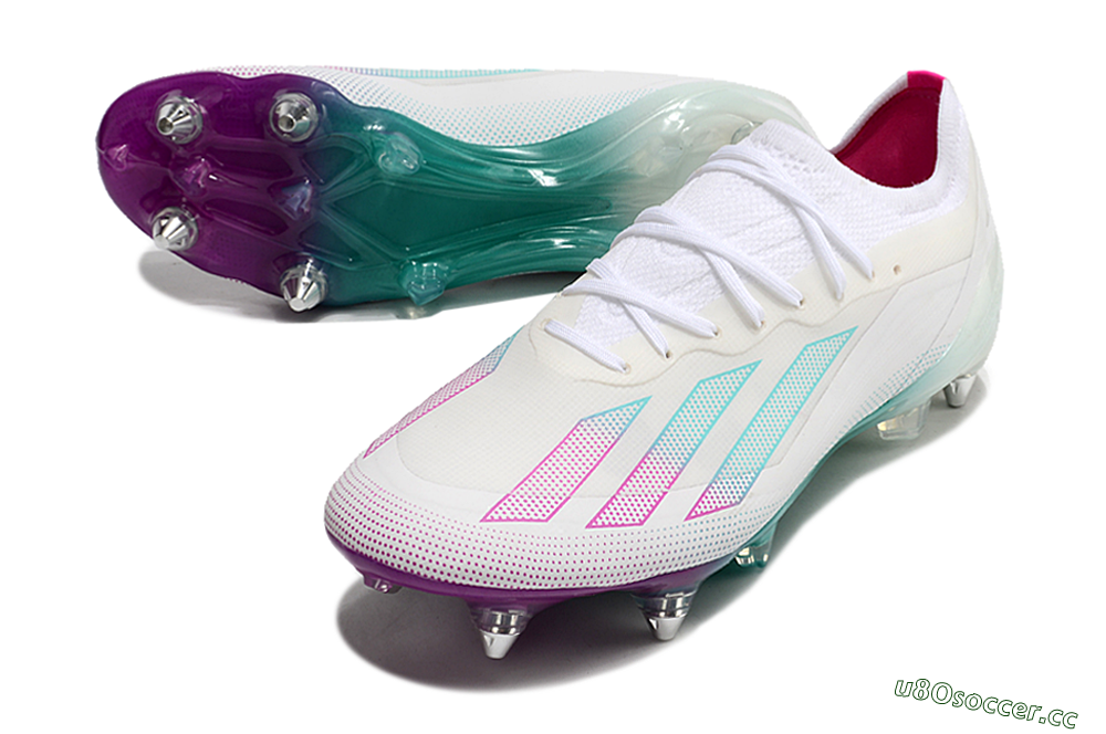 Men's Adidas X Crazyfast.1 SG Soft Ground Low-Tops Football Boots - White/Purple/Jade 3