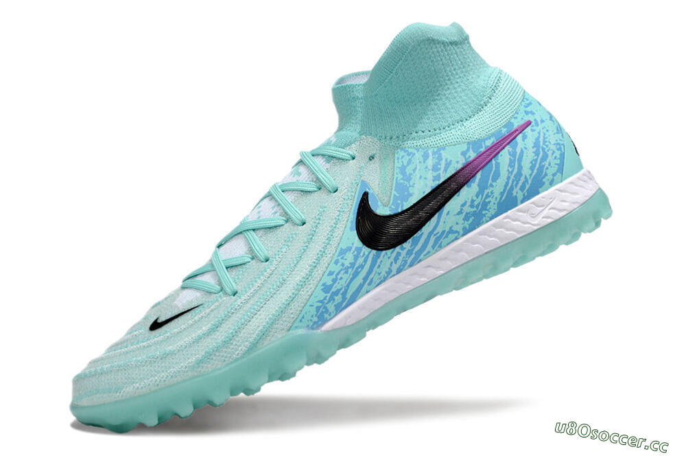 Men's Nike Phantom Luna Elite NU TF Artificial Turf High-Tops Football Shoes - Jade/Blue/Black 5