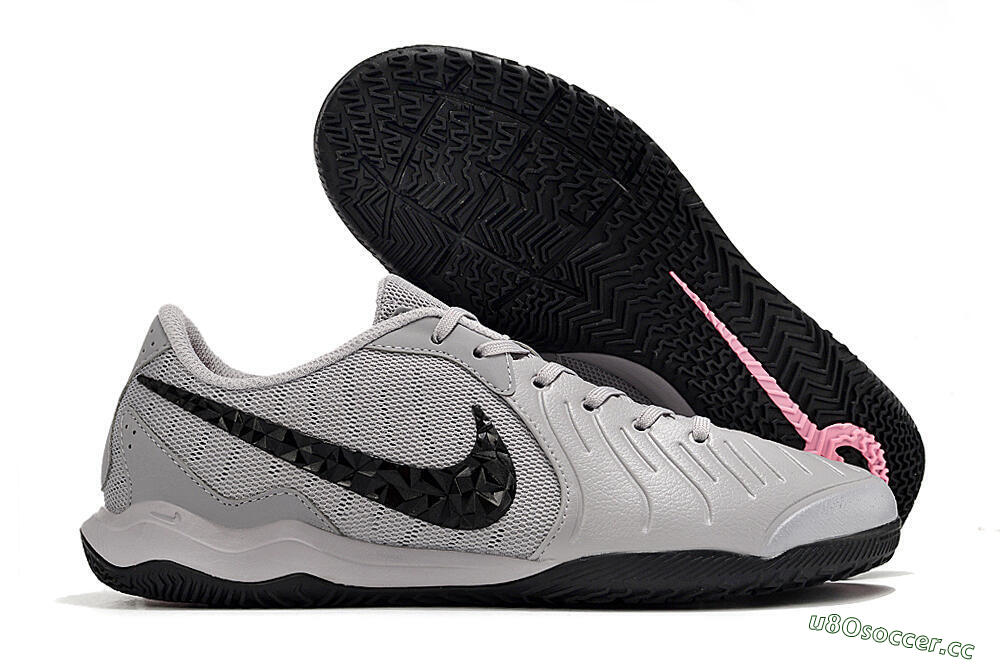 Men's Nike Tiempo Legend 10 Academy IC Indoor & Futsal Low-Tops Football Shoes - Grey/Black/Pink 2