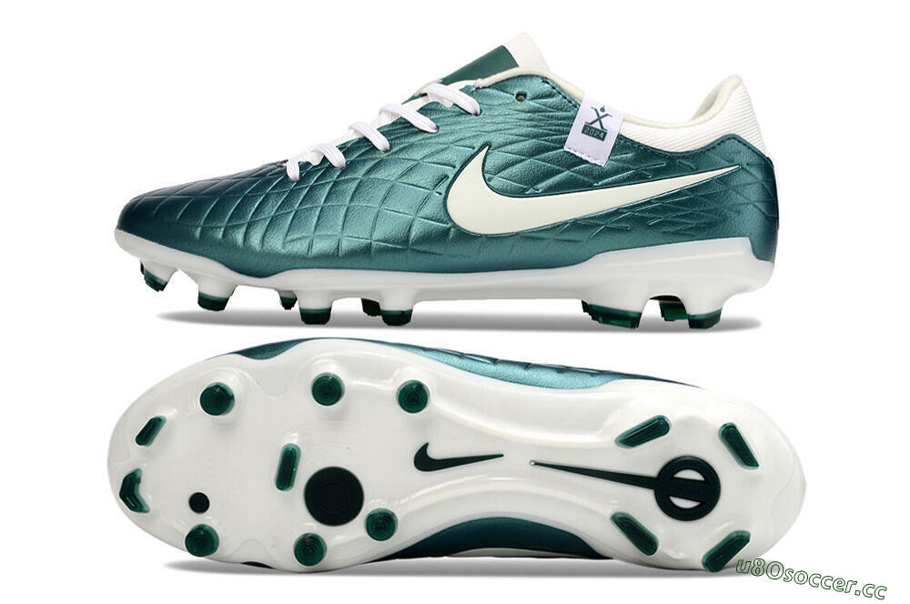 Men's Nike Tiempo Legend 10 Academy FG Firm Ground Low-Tops Football Boots - Green/Beige/White 1