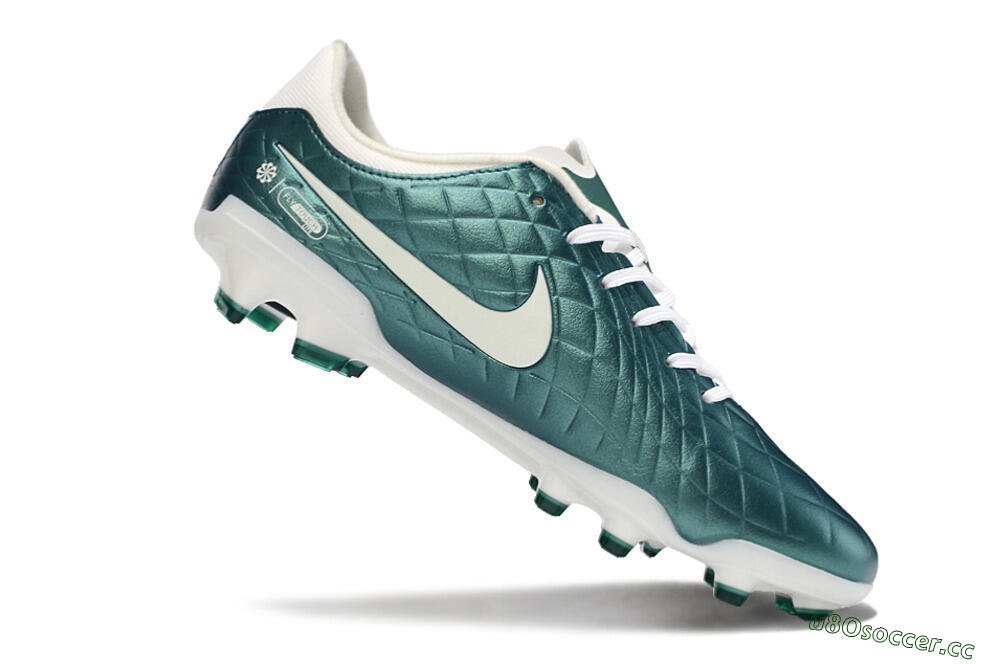 Men's Nike Tiempo Legend 10 Academy FG Firm Ground Low-Tops Football Boots - Green/Beige/White 4