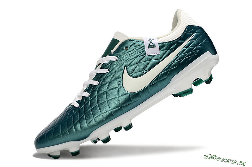 Men's Nike Tiempo Legend 10 Academy FG Firm Ground Low-Tops Football Boots - Green/Beige/White 5
