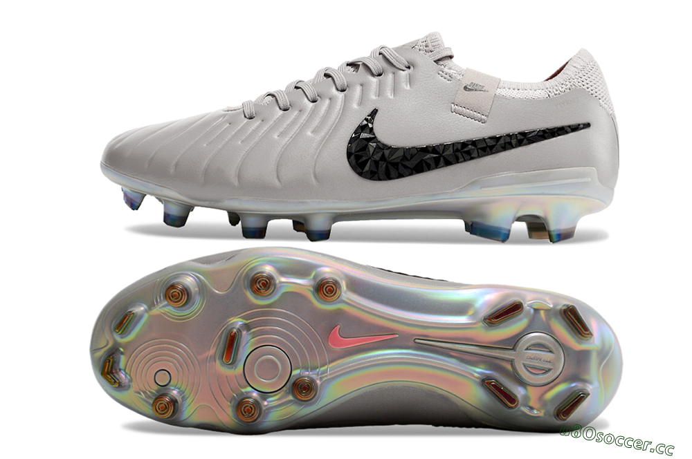 Men's Nike Tiempo Legend 10 Elite FG Firm Ground Low-Tops Football Boots - Grey/Black/Gold 1