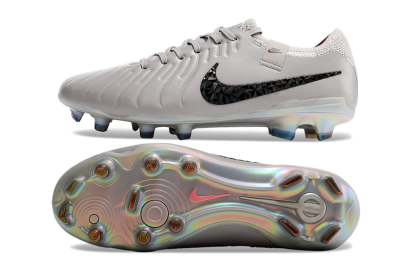Men's Nike Tiempo Legend 10 Elite FG Firm Ground Low-Tops Football Boots - Grey/Black/Gold