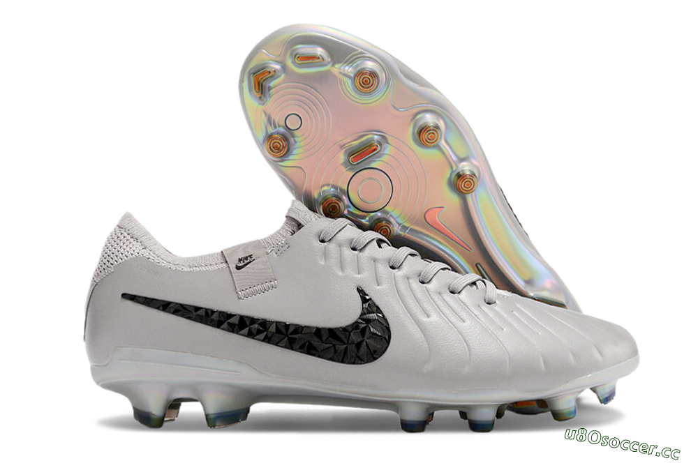 Men's Nike Tiempo Legend 10 Elite FG Firm Ground Low-Tops Football Boots - Grey/Black/Gold 2
