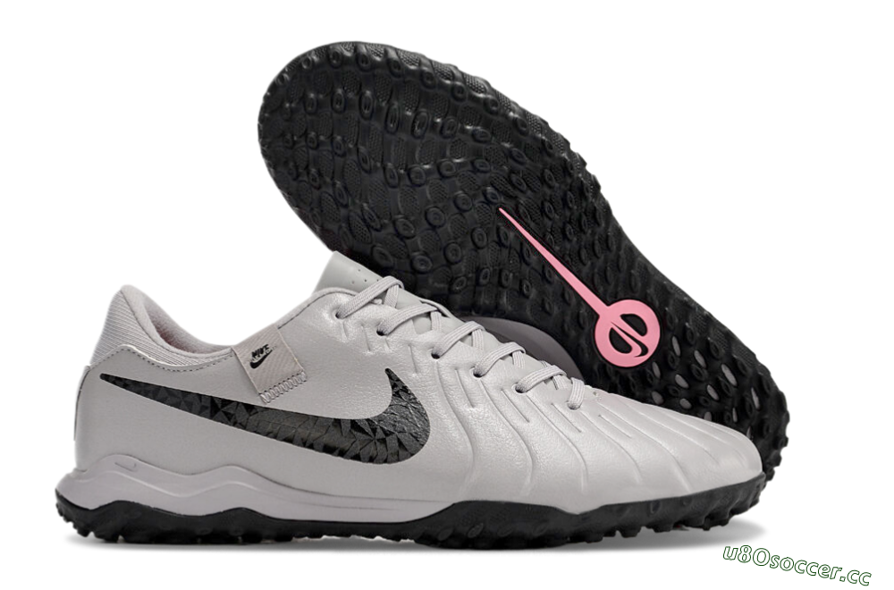 Men's Nike Tiempo Legend 10 Academy TF Artificial Turf Low-Tops Football Shoes - Grey/Black/Pink 2