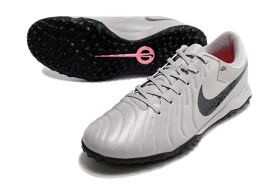 Men's Nike Tiempo Legend 10 Academy TF Artificial Turf Low-Tops Football Shoes - Grey/Black/Pink