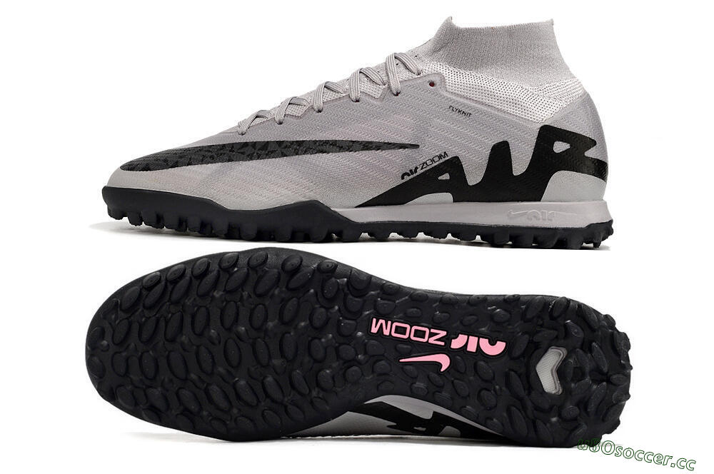 Men's Nike Air Zoom Mercurial Superfly 9 Elite TF Artificial Turf High-Tops Football Shoes - Grey/Black/Pink 1