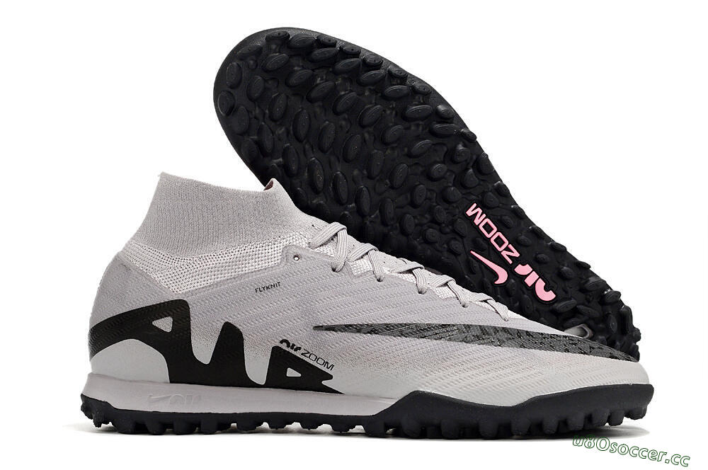 Men's Nike Air Zoom Mercurial Superfly 9 Elite TF Artificial Turf High-Tops Football Shoes - Grey/Black/Pink 2