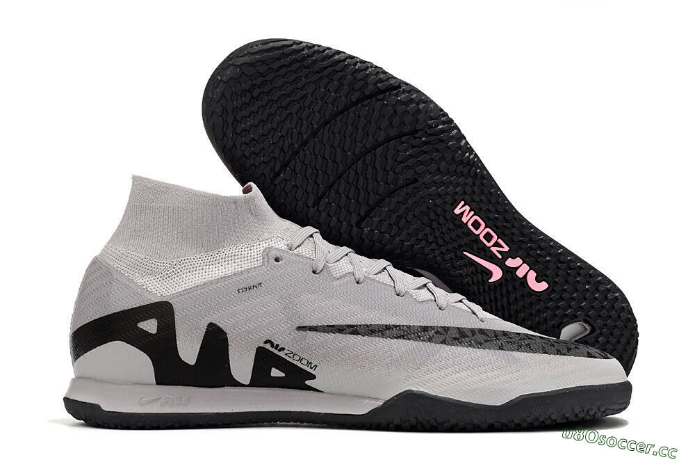 Men's Nike Air Zoom Mercurial Superfly 9 Elite IC Indoor & Futsal High-Tops Football Shoes - Grey/Black/Pink 2