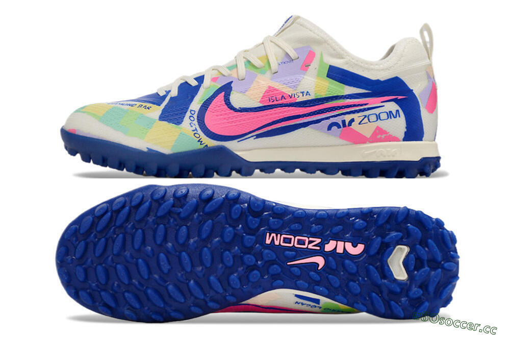 Men's Nike Air Zoom Mercurial Vapor 15 Pro TF Artificial Turf Low-Tops Football Shoes - White/Pink/Blue/Yellow 1