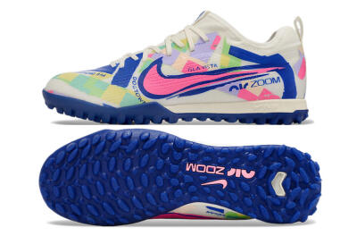 Men's Nike Air Zoom Mercurial Vapor 15 Pro TF Artificial Turf Low-Tops Football Shoes - White/Pink/Blue/Yellow