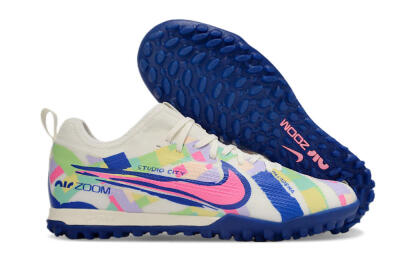 Men's Nike Air Zoom Mercurial Vapor 15 Pro TF Artificial Turf Low-Tops Football Shoes - White/Pink/Blue/Yellow