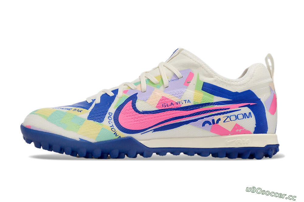 Men's Nike Air Zoom Mercurial Vapor 15 Pro TF Artificial Turf Low-Tops Football Shoes - White/Pink/Blue/Yellow 0
