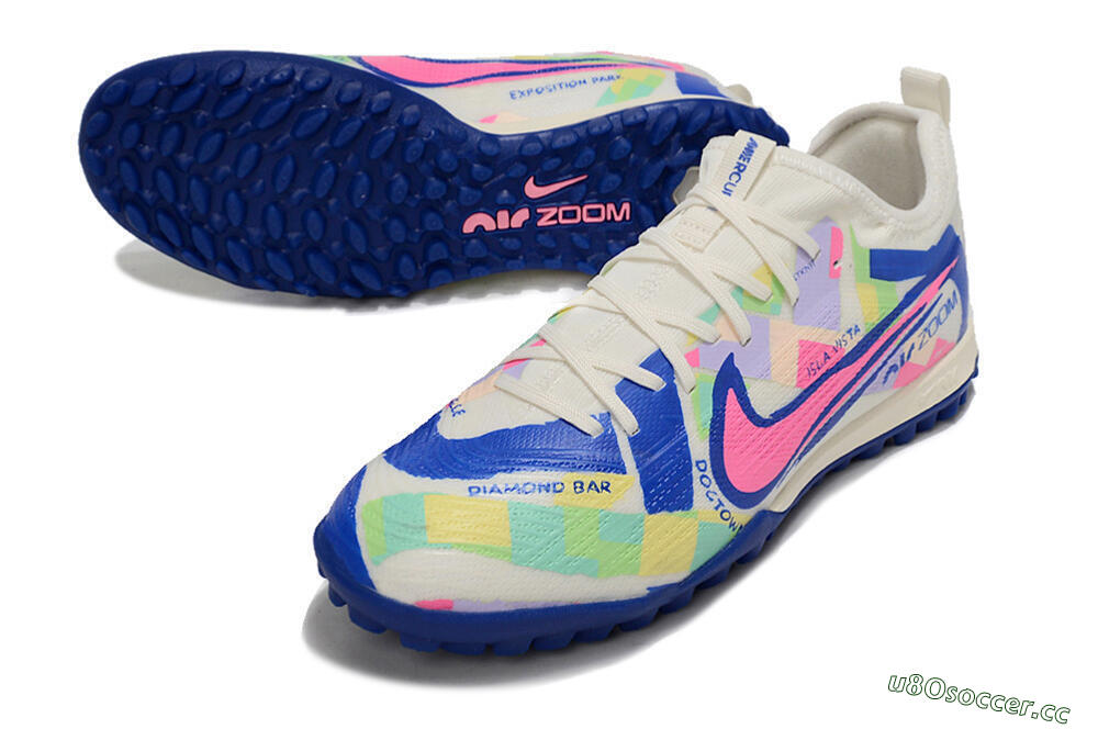 Men's Nike Air Zoom Mercurial Vapor 15 Pro TF Artificial Turf Low-Tops Football Shoes - White/Pink/Blue/Yellow 3